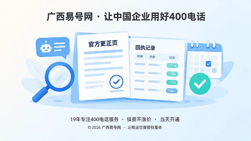 官方更正页与纠错回执记录板扁平插画